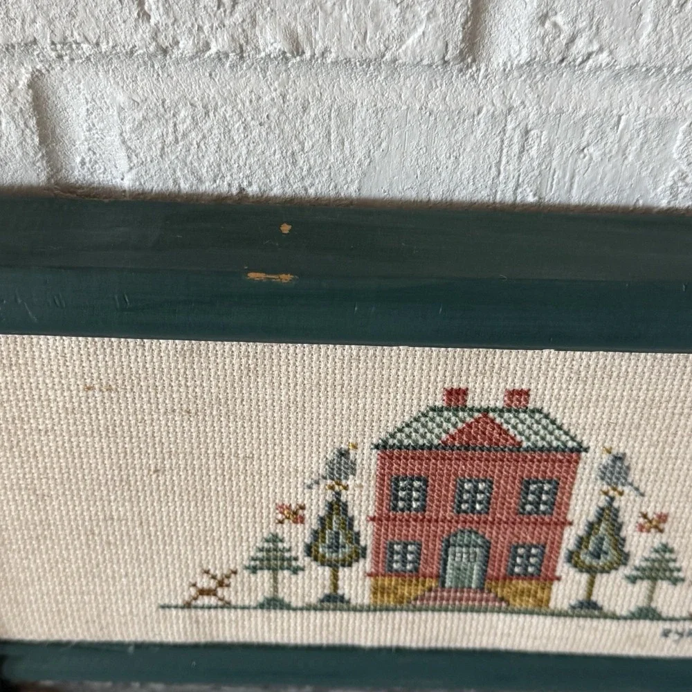 Vintage‎ Washboard Wall Art Folk Cross Stitch 1989 House Magnets Cottage 24x12